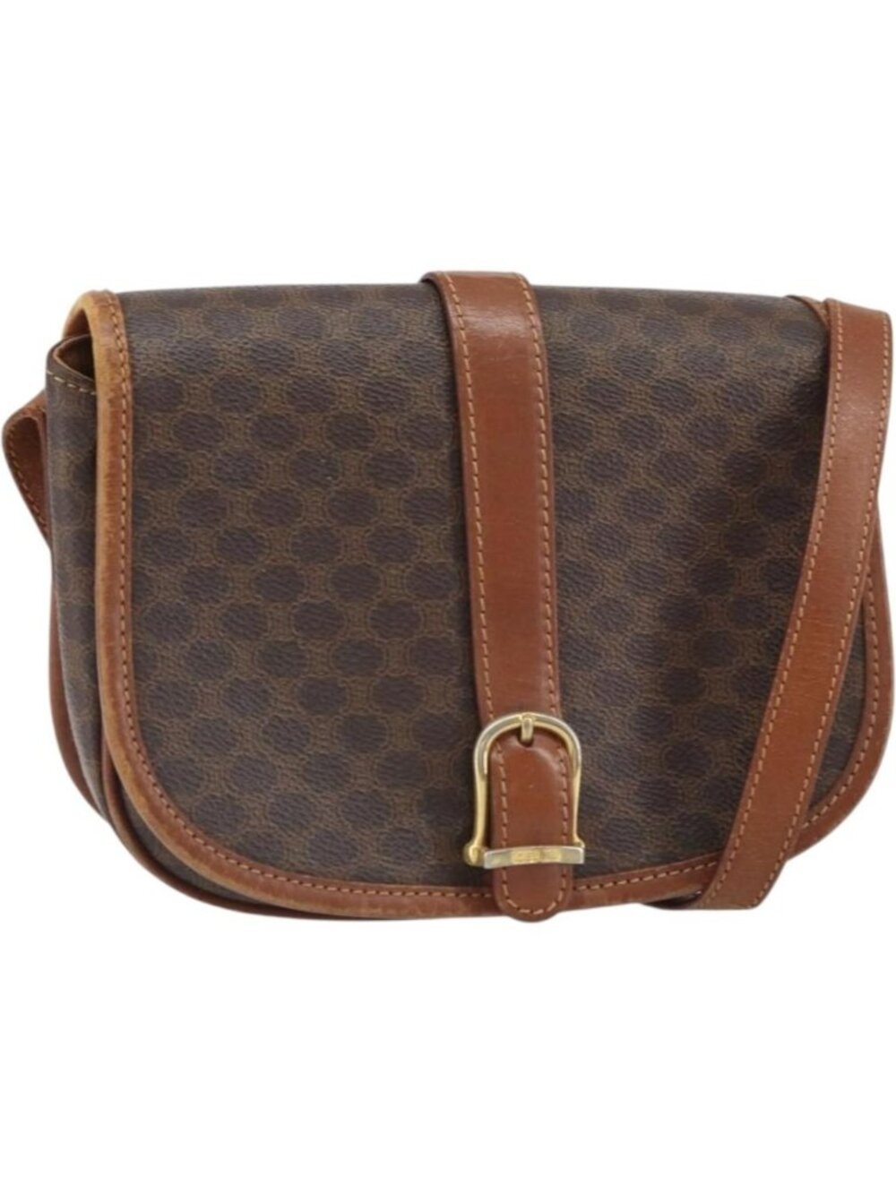 CELINE Macadam Canvas Shoulder Bag PVC Leather Brown Gold
